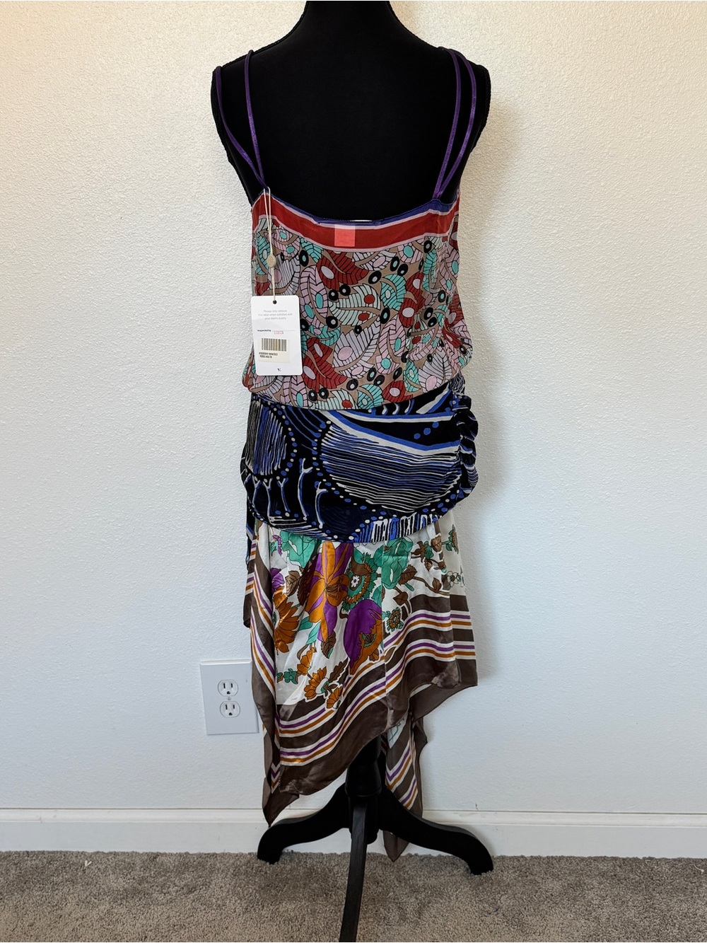 Nolita NYC Silk Handkerchief Dress IT 42 US 6 Made in Italy Mixed Print Boho - Picture 3 of 7